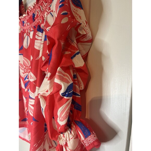 Pink Lily Coral Floral Off Shoulder Top Sz Small - Picture 5 of 7